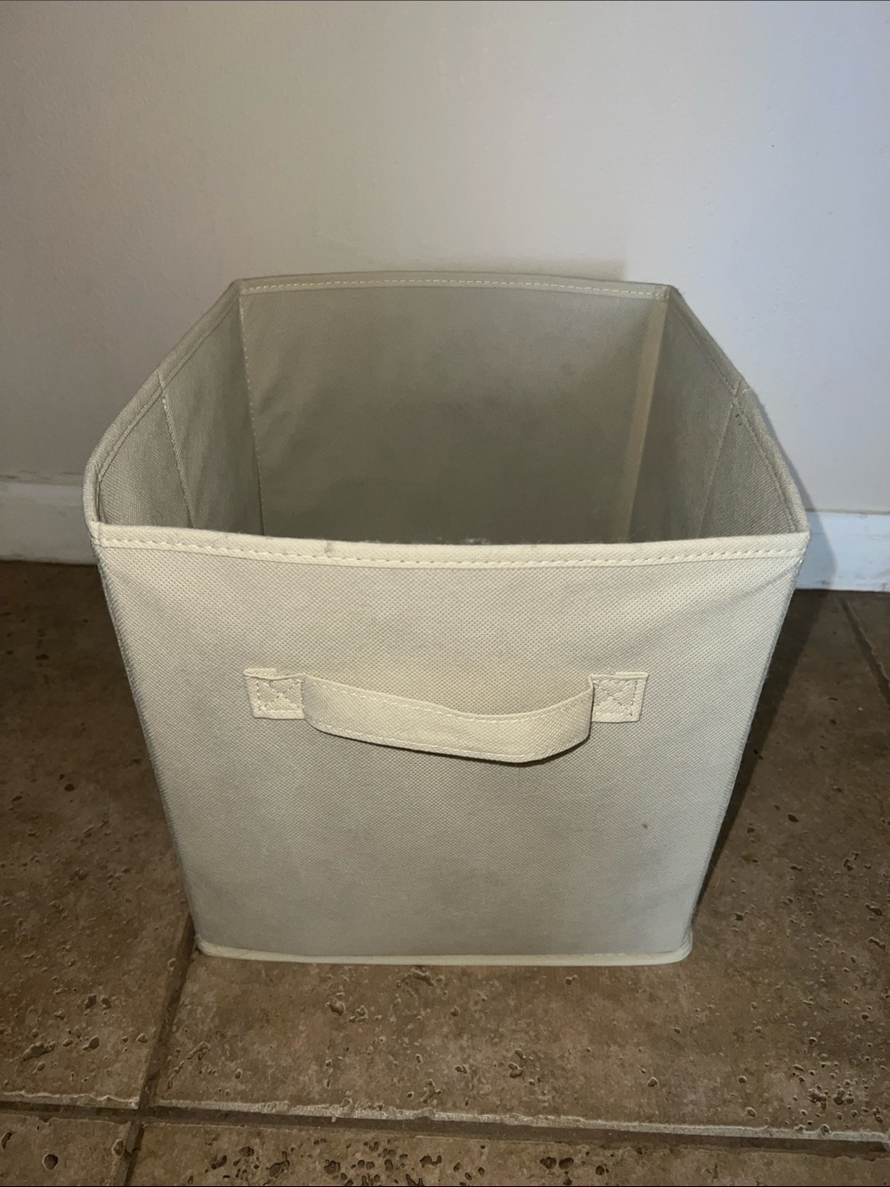 Beige Fabric Collapsible Storage Bin